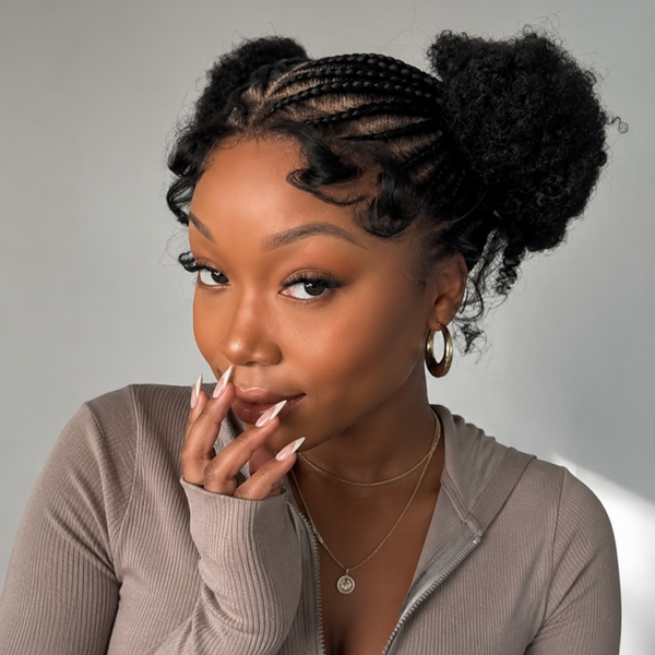 Bequeen Cute Full Lace 100% Human Hair Two Buns Braid Wig