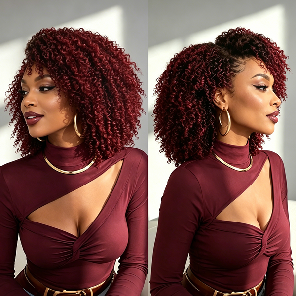 Bequeen Dark Red Vibrant Cut Afro Bob Style For Black Women