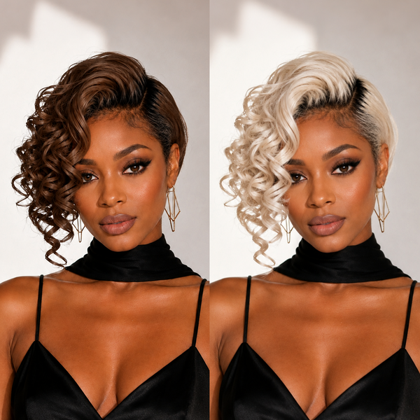 Bequeen Dark Root Color Side Part Wave Lace Style Pixie Cut Wig 100% Human Hair