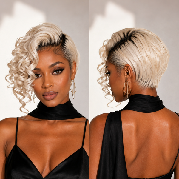 Bequeen Dark Root Color Side Part Wave Lace Style Pixie Cut Wig 100% Human Hair
