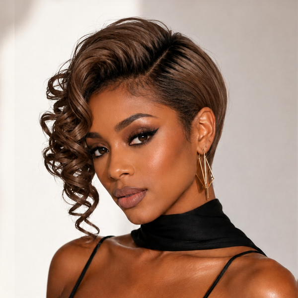 Bequeen Dark Root Color Side Part Wave Lace Style Pixie Cut Wig 100% Human Hair