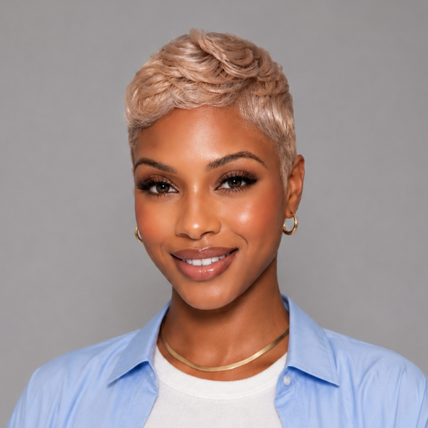 Bequeen Dreamy Dusty Rose Gold Machine Made Short Cut Full Cap Wig 100% Human Hair