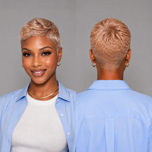 Bequeen Dreamy Dusty Rose Gold Machine Made Short Cut Full Cap Wig 100% Human Hair