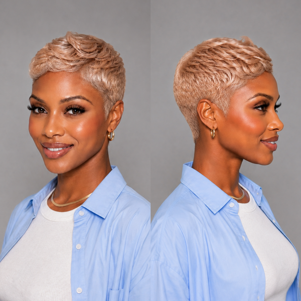 Bequeen Dreamy Dusty Rose Gold Machine Made Short Cut Full Cap Wig 100% Human Hair