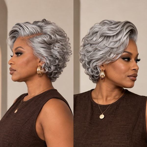 Bequeen Elegant Sliver Grey Wavy Lace Glueless Bob Wig 100% Human Hair