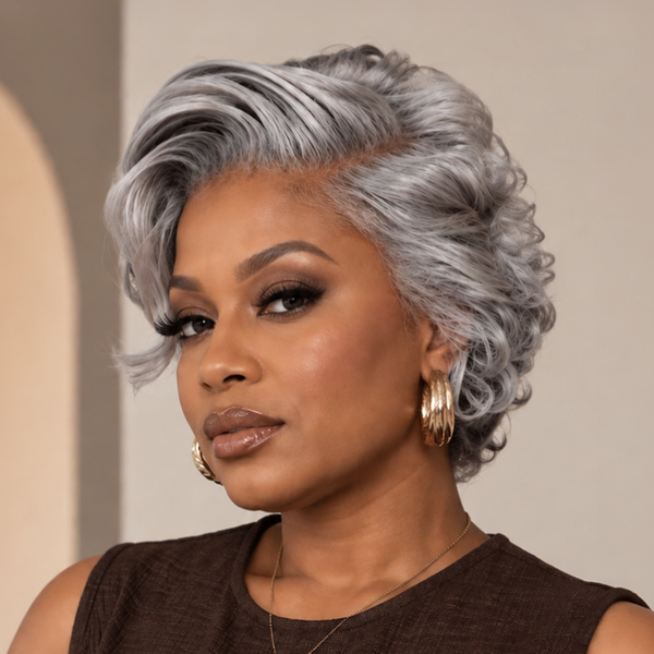 Bequeen Elegant Sliver Grey Wavy Lace Glueless Bob Wig 100% Human Hair
