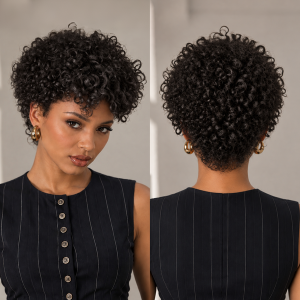 Bequeen Fluffy Sheep-roll Style Wave No Lace Glueless Pixie Full Cap Wig