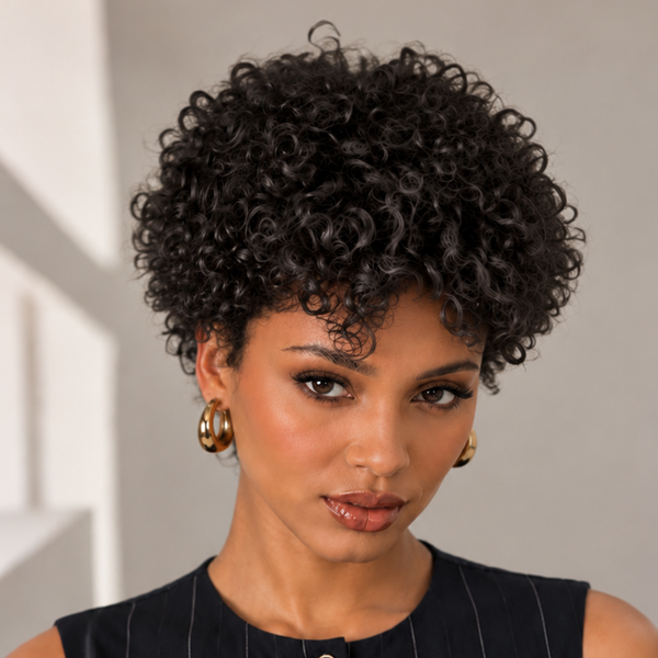 Bequeen Fluffy Sheep-roll Style Wave No Lace Glueless Pixie Full Cap Wig