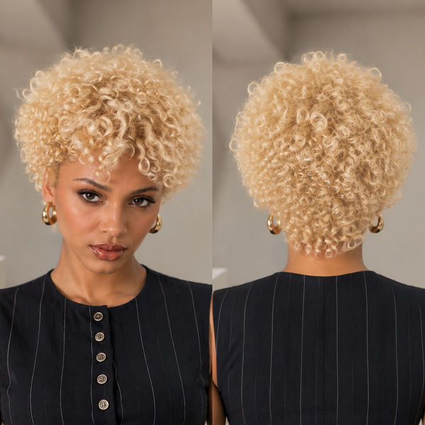 Bequeen Fluffy Sheep-roll Style Wave No Lace Glueless Pixie Full Cap Wig
