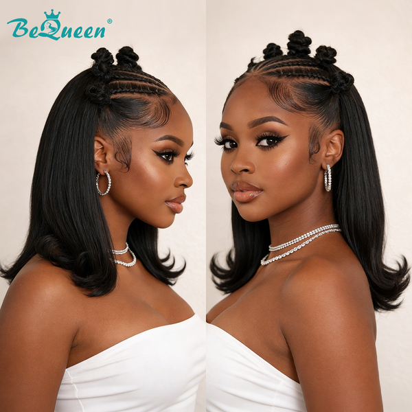 Bequeen Frontal Braided Full Lace 12 Inch 100% Human Hair For Black Woman