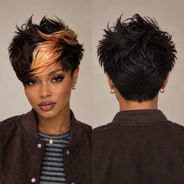 Bequeen Frontal Highlight #613 #350 Machine Made Short Cut Pixie Wig