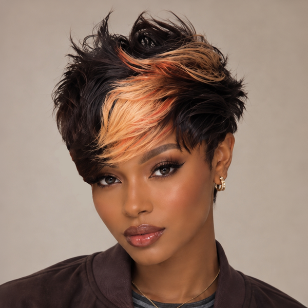 Bequeen Frontal Highlight #613 #350 Machine Made Short Cut Pixie Wig