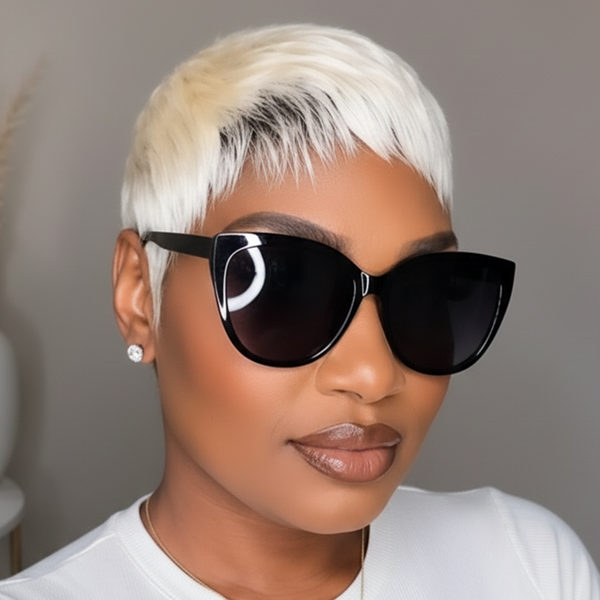 Bequeen Frontal Highlight Black Holiday Platinum Pixie Cut Machine Made Wig