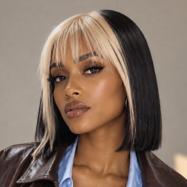 Bequeen Frontal Highlight Blonde Face-Framing Straight Style Bob Wig with Bang