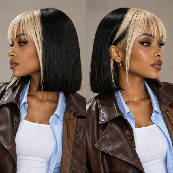 Bequeen Frontal Highlight Blonde Face-Framing Straight Style Bob Wig with Bang