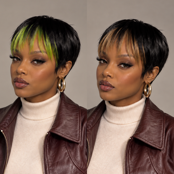 Bequeen Frontal Highlight Color Pixie Cut Machine Made No Lace Wig