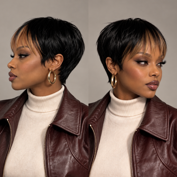 Bequeen Frontal Highlight Color Pixie Cut Machine Made No Lace Wig