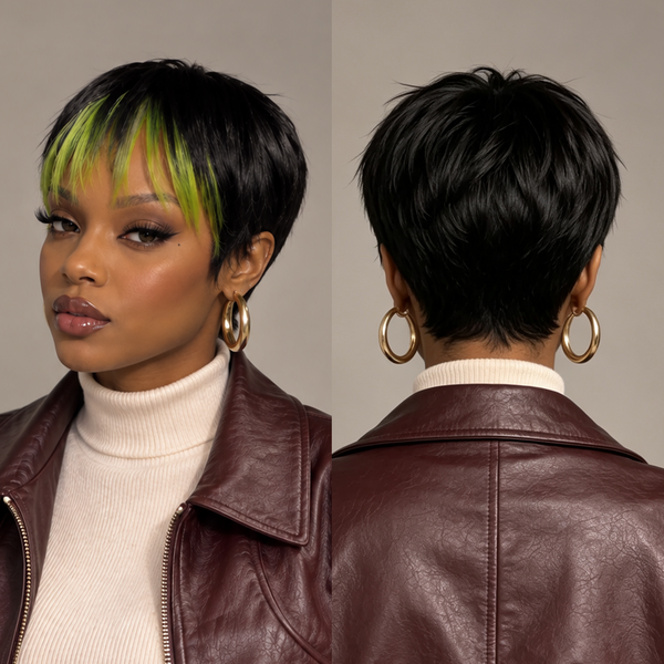 Bequeen Frontal Highlight Color Pixie Cut Machine Made No Lace Wig