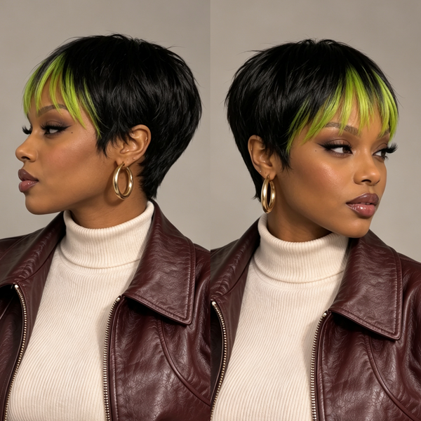 Bequeen Frontal Highlight Color Pixie Cut Machine Made No Lace Wig