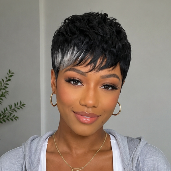 Bequeen Frontal Highlighted Grey Machine Made Short Cut Full Cap Wig