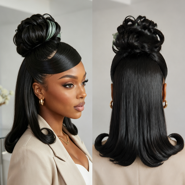 Bequeen Frontal Lace Highlight Green Bun Braided Long Style 100% Human Hair For Black Woman