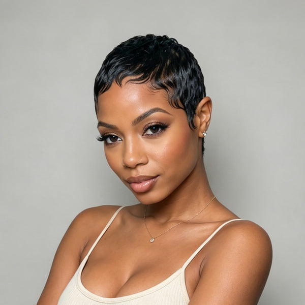 Bequeen Full Lace Black Pixie Short Cut Wig For Small Head