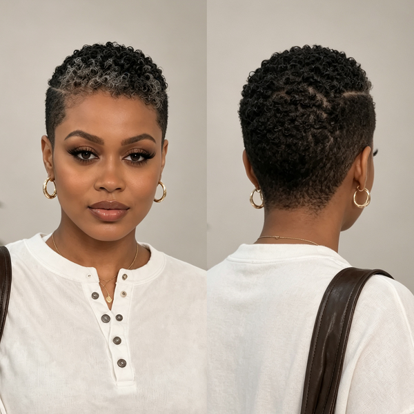 Bequeen Grey Color TWA Style Full Lace Cap Wig 100% Human Hair