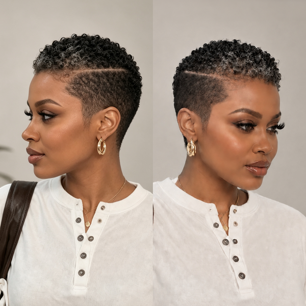 Bequeen Grey Color TWA Style Full Lace Cap Wig 100% Human Hair
