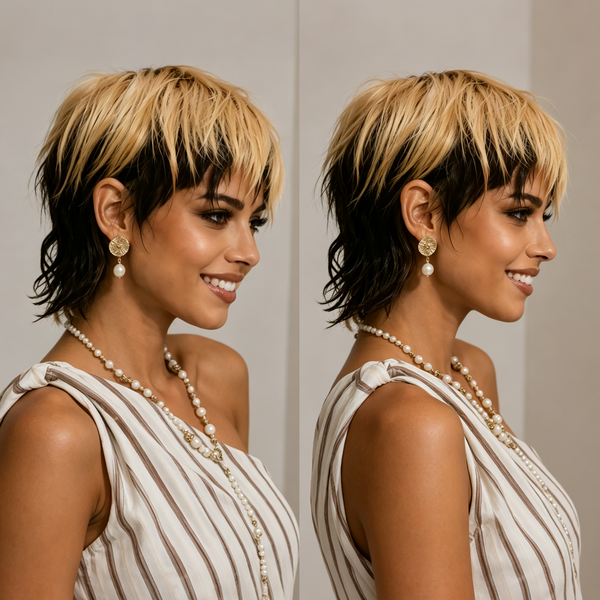Bequeen Highlight Blonde Black Root Wolf Tail Style Pixie Cut No Lace Wig For Black Women