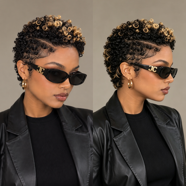 Bequeen Highlight Blonde Small Finger Wave 13×4 Lace Pixie Full Cap Wig