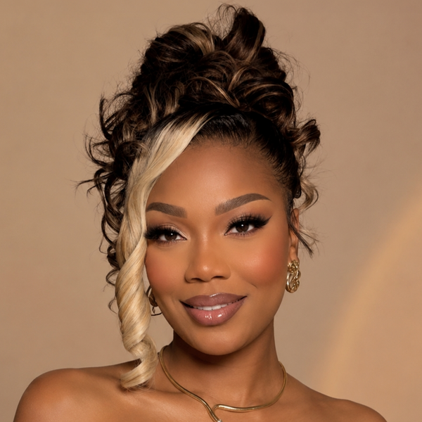 Bequeen Highlight Blonde Wave Style Updo 100% Human Hair Wig