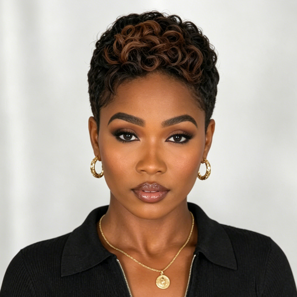 Bequeen Highlight Brown Pixie Short Cut Wig
