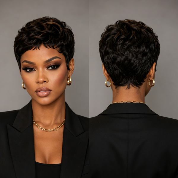 Bequeen Highlight Brown Short Cut No Lace Pixie Wig