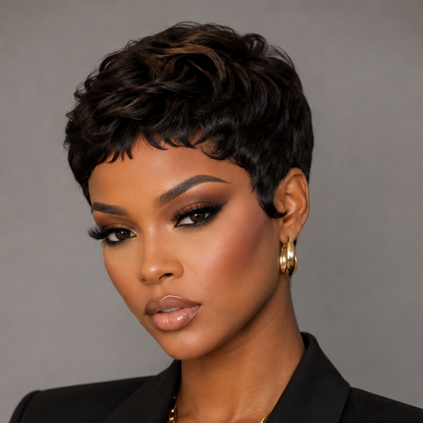 Bequeen Highlight Brown Short Cut No Lace Pixie Wig