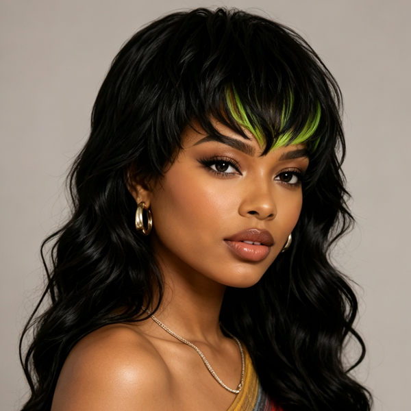 Bequeen Highlight Fluorescent Green Loose Wavy 20 inch Long Mullet Wig
