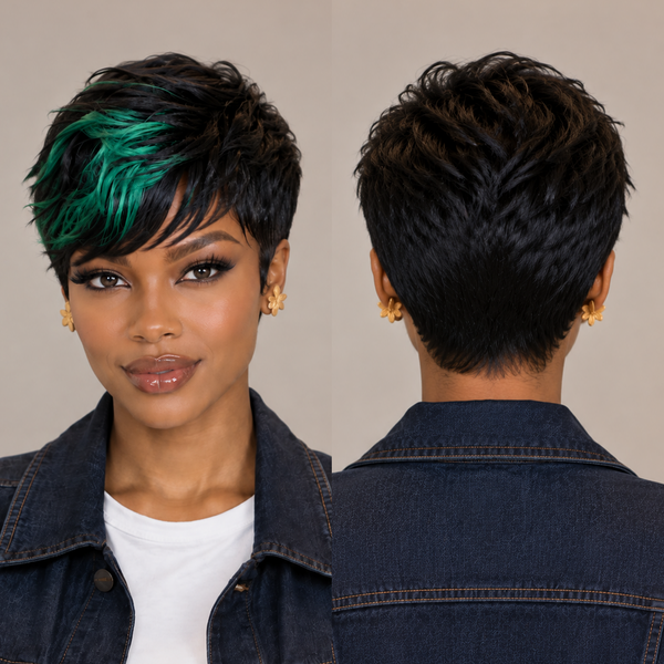 Bequeen Highlight Green Pixie Cut No Lace Wig For Black Women