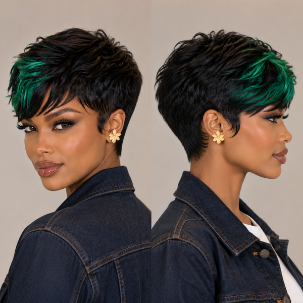 Bequeen Highlight Green Pixie Cut No Lace Wig For Black Women