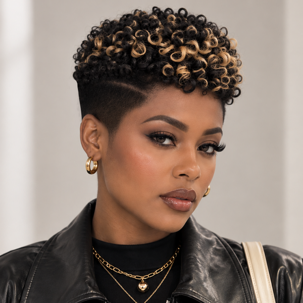 Bequeen Highlight Honey Brown Small Finger Wave Edge Style Full Lace Pixie Full Cap Wig