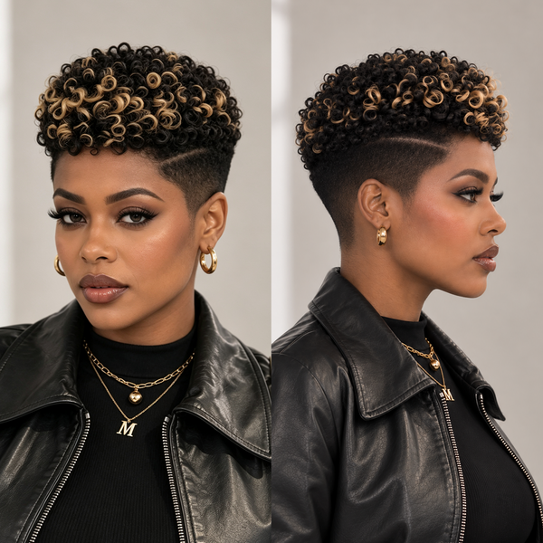 Bequeen Highlight Honey Brown Small Finger Wave Edge Style Full Lace Pixie Full Cap Wig