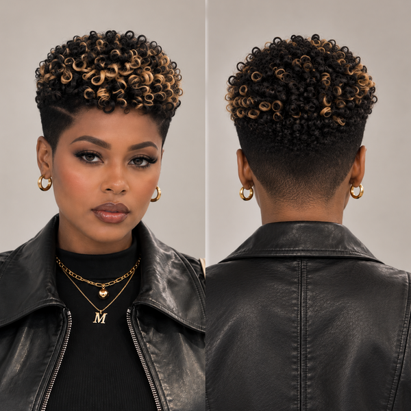 Bequeen Highlight Honey Brown Small Finger Wave Edge Style Full Lace Pixie Full Cap Wig