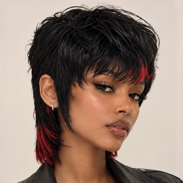Bequeen Highlights Red Short Cut Pixie Mullet Style Wig with Bang