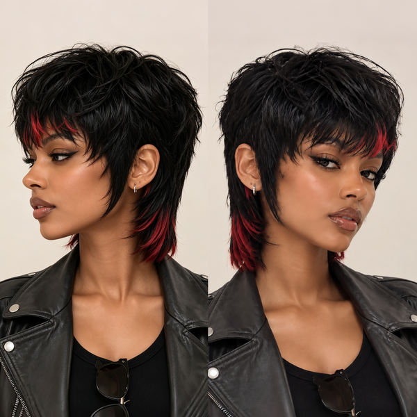Bequeen Highlights Red Short Cut Pixie Mullet Style Wig with Bang
