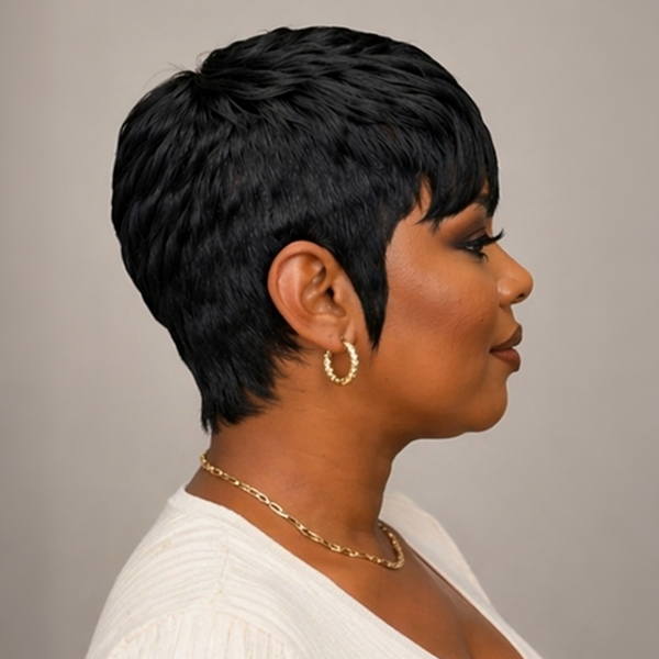 Bequeen Machine Made 1B Fashion Short Cut Pixie Wig-1