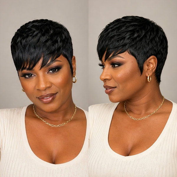 Bequeen Machine Made 1B Fashion Short Cut Pixie Wig-1