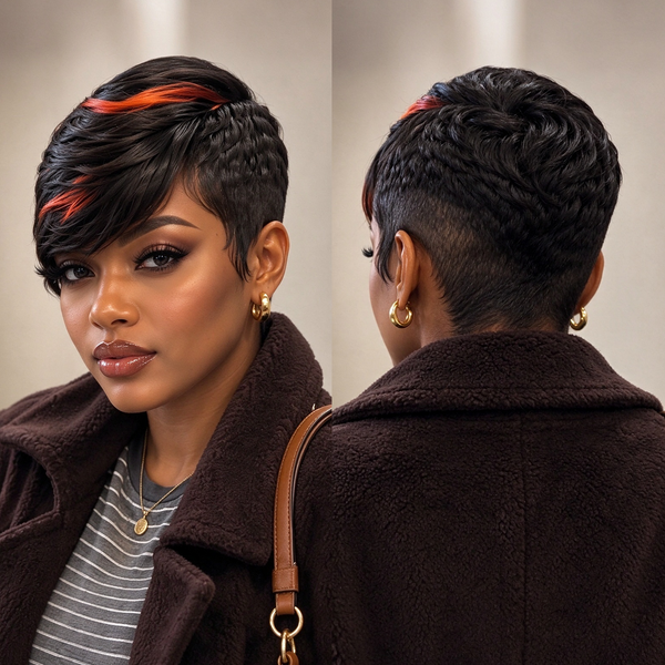 Bequeen Machine Made #350 Side Part Pixie Full Cap Wig
