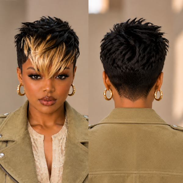 Bequeen Machine Made Frontal Highlight Blonde Pixie Full Cap Wig