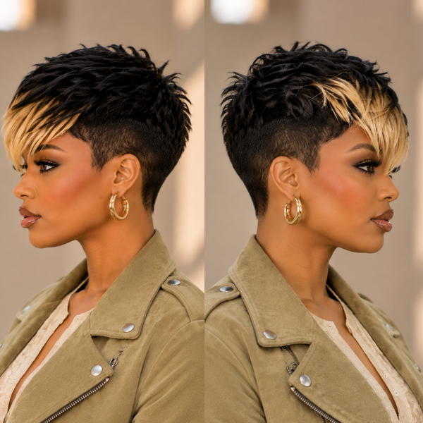 Bequeen Machine Made Frontal Highlight Blonde Pixie Full Cap Wig