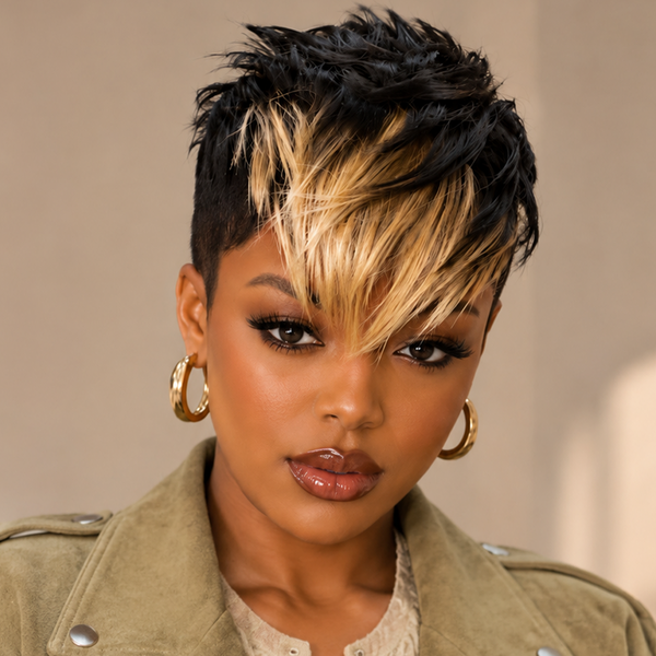 Bequeen Machine Made Frontal Highlight Blonde Pixie Full Cap Wig