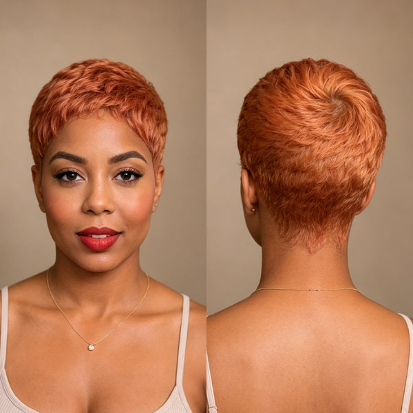 Bequeen No Lace Rose Gold Pixie Glueless Wig