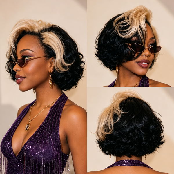 Bequeen Party-Night Chic Frontal Highlight Blonde Lace Bob Style Full Cap Wig